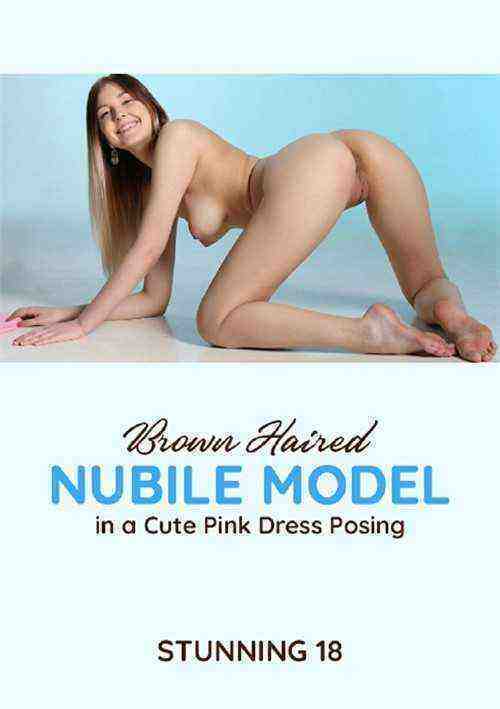 [18+] Brown Haired Nubile Model in a Cute Pink Dress Posing