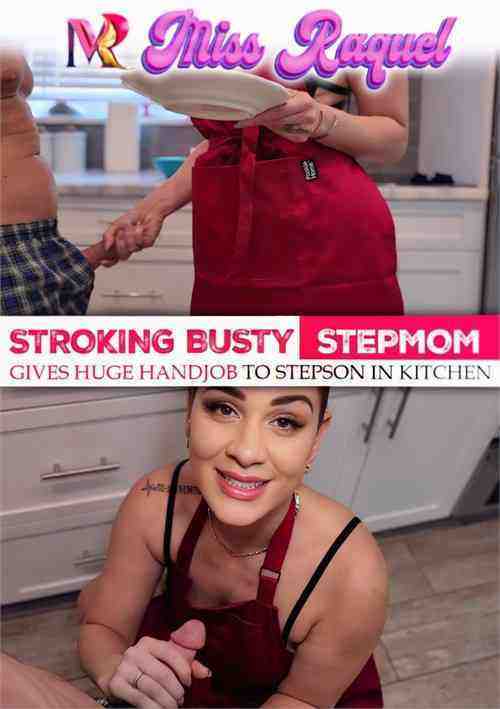 [18+] Stroking Busty Stepmom Gives Huge Handjob to Stepson in Kitchen